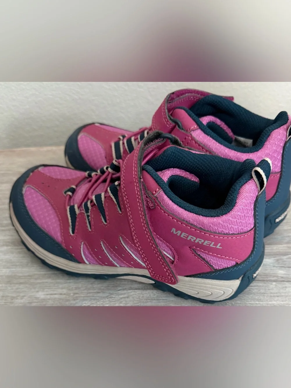 Merrell Pink Navy Hook & Loop Hiking Camping Winter Waterproof Boots 3.5